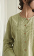 Leaf Green Blouse With Insereted Fine Lace