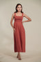 Organic Cotton Madder Brick Color Elegant Mid-Length Dress With Smocking