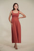 Organic Cotton Madder Brick Color Elegant Mid-Length Dress With Smocking