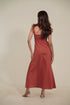Organic Cotton Madder Brick Color Elegant Mid-Length Dress With Smocking