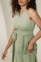 Organic Cotton Wrap Around Saga Green Mid Length Dress