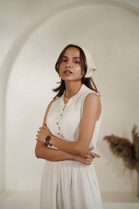 White Orange Fabric Jumpsuit