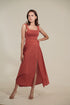 Organic Cotton Madder Brick Color Elegant Mid-Length Dress With Smocking