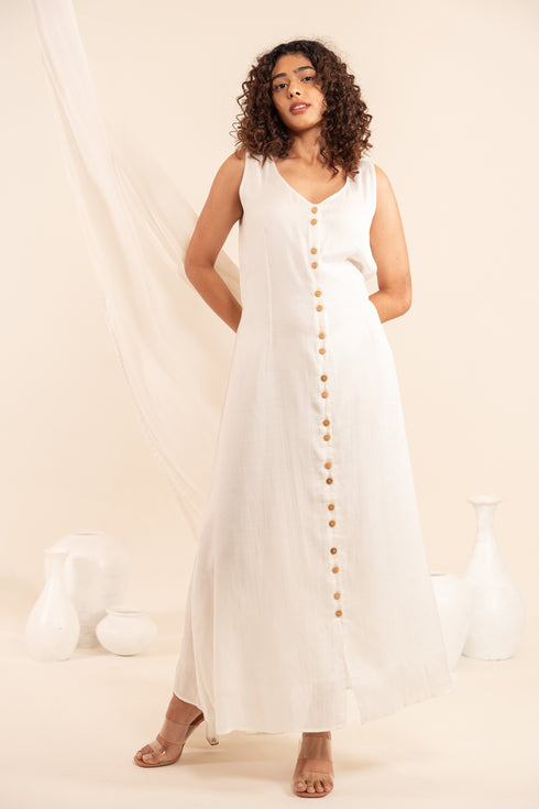Off White Soya Fabric Long Dress