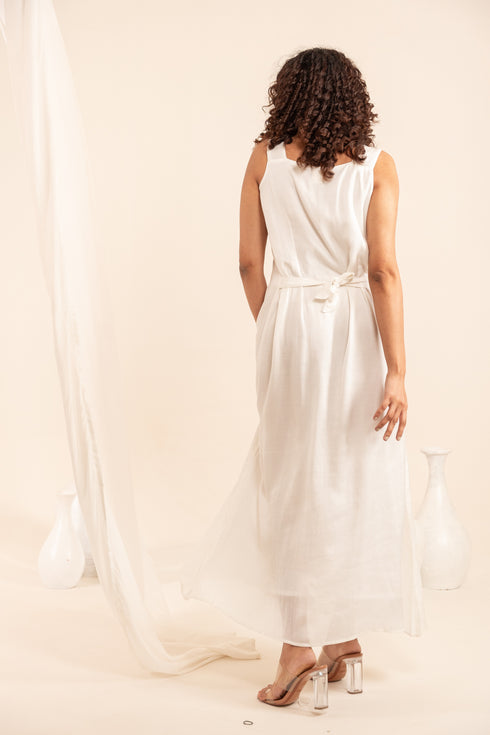 Off White Soya Fabric Long Dress