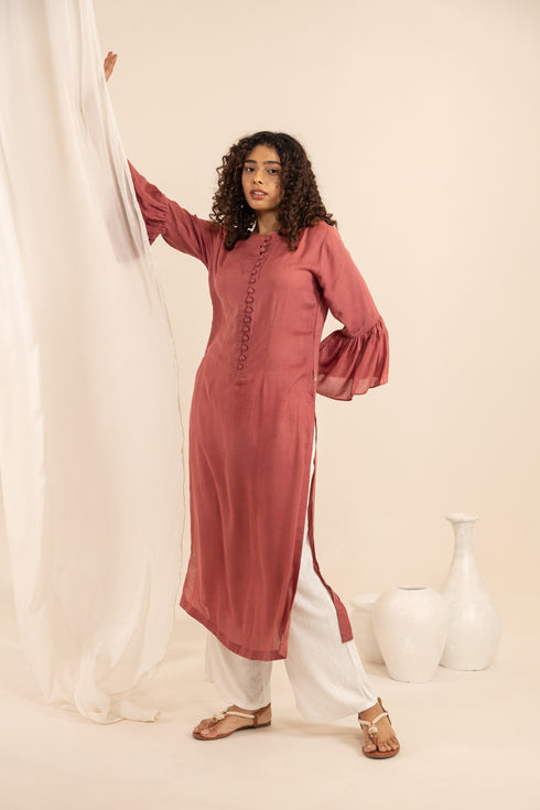 Madder Brick Milk Fabric Long Kurta