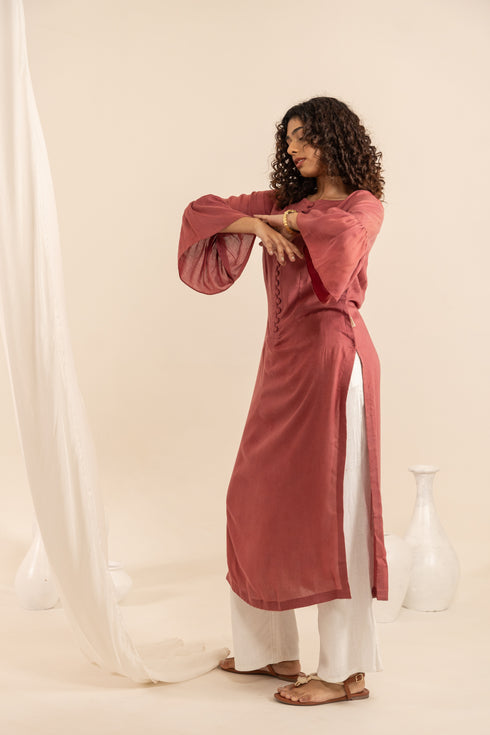 Madder Brick Milk Fabric Long Kurta