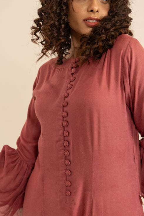 Madder Brick Milk Fabric Long Kurta