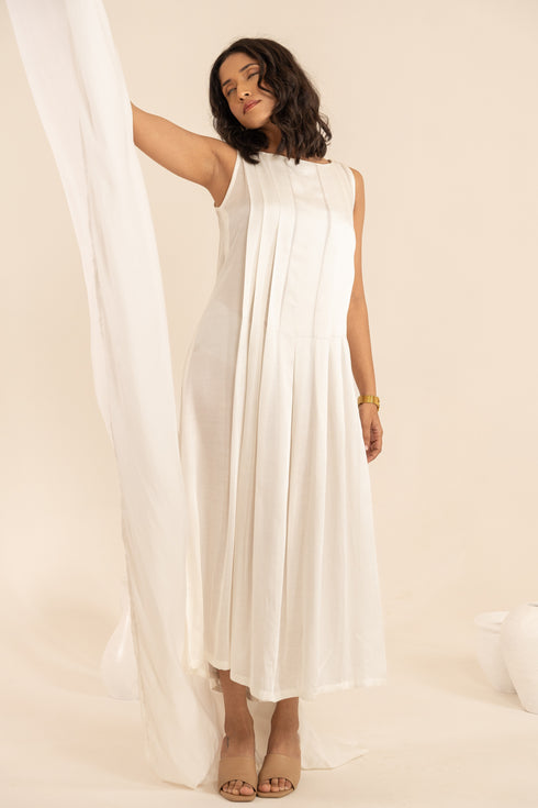 Off White Soya Fabric Long Dress