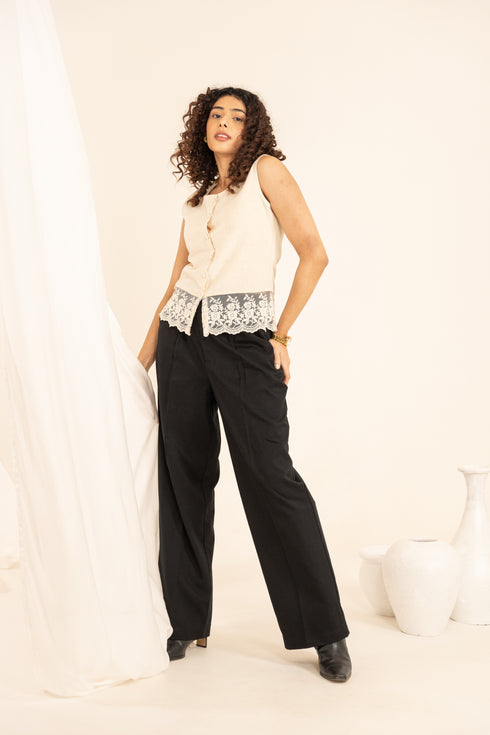 Handspun Cotton Round Neck Lace Top