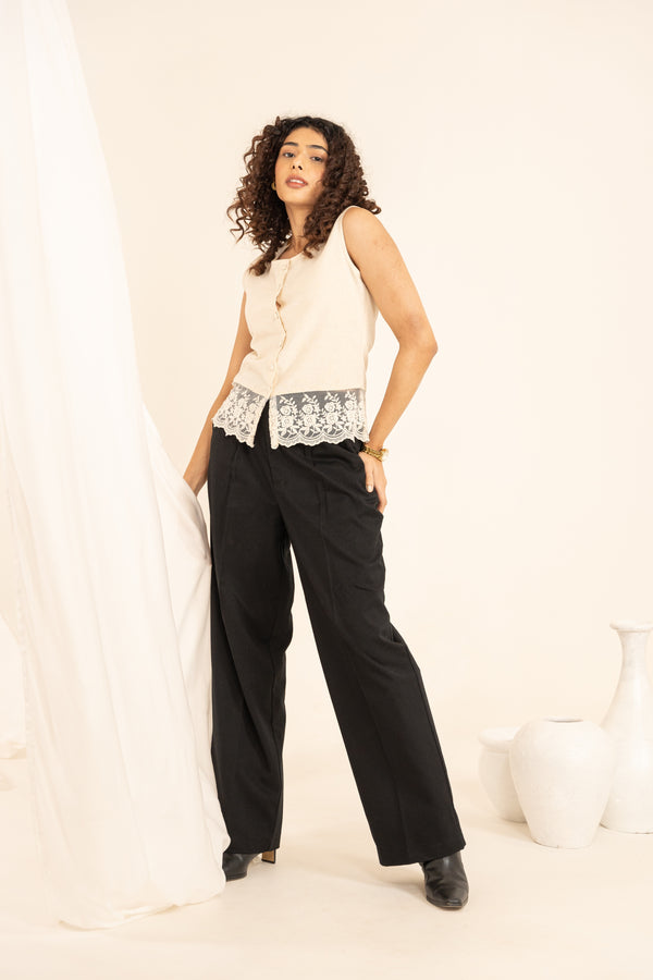 Handspun Cotton Round Neck Lace Top