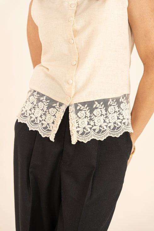 Handspun Cotton Round Neck Lace Top