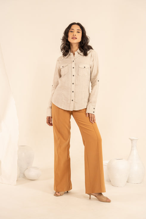 Creamy Hue Linen Cotton Full Sleeves Shirt