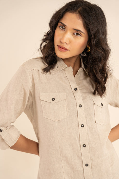 Creamy Hue Linen Cotton Full Sleeves Shirt