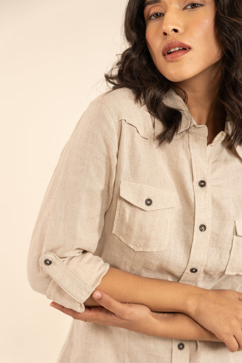 Creamy Hue Linen Cotton Full Sleeves Shirt