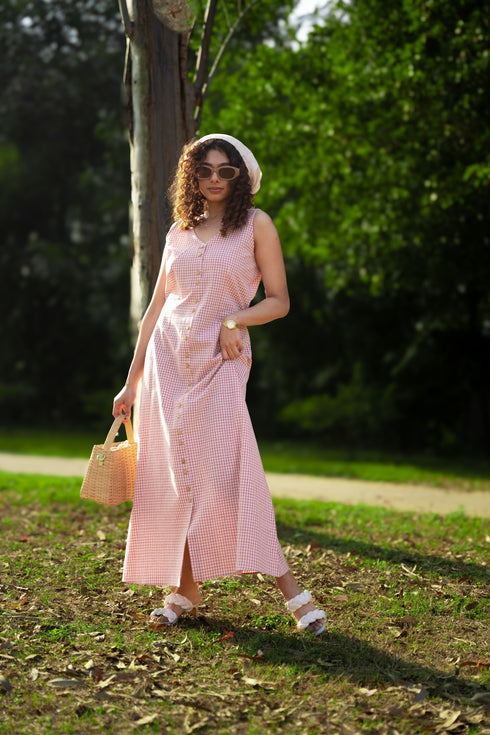 Yarn Dyed Hand Weaved Organic Cotton Fabric Long Dress