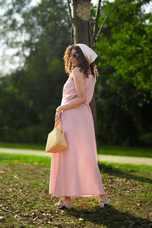 Yarn Dyed Hand Weaved Organic Cotton Fabric Long Dress