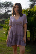 Mauve Hand Dyed Lotus Fabric Multilayered Gathered Dress