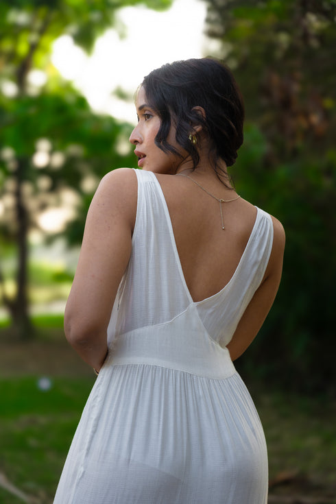 Off White Milk Fabric Multilayered Gathered Dress