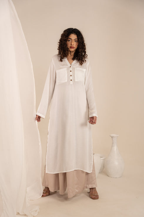 Off White Milk Fabric Long Kurta