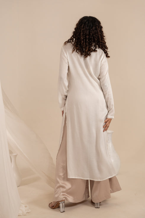 Off White Milk Fabric Long Kurta