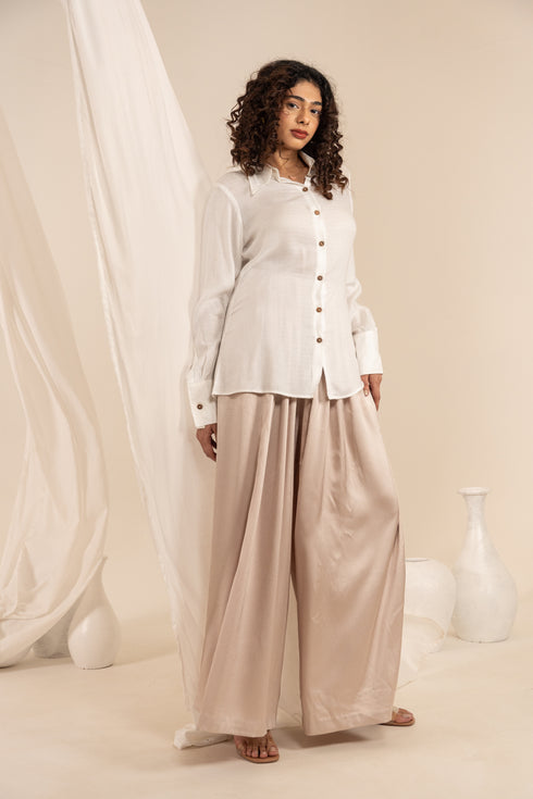 Off White Aloe Vera Fabric Shirt - Wooden Buttons