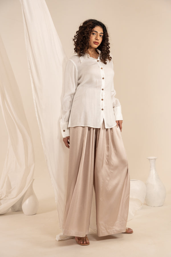 Off White Aloe Vera Fabric Shirt - Wooden Buttons