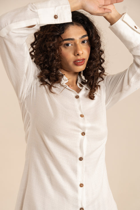 Off White Aloe Vera Fabric Shirt - Wooden Buttons