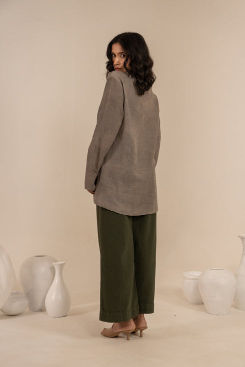 Charcoal Black Hand Dyed Bamboo Fabric Full Sleeves Short Kurta