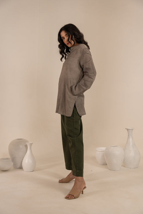 Charcoal Black Hand Dyed Bamboo Fabric Full Sleeves Short Kurta