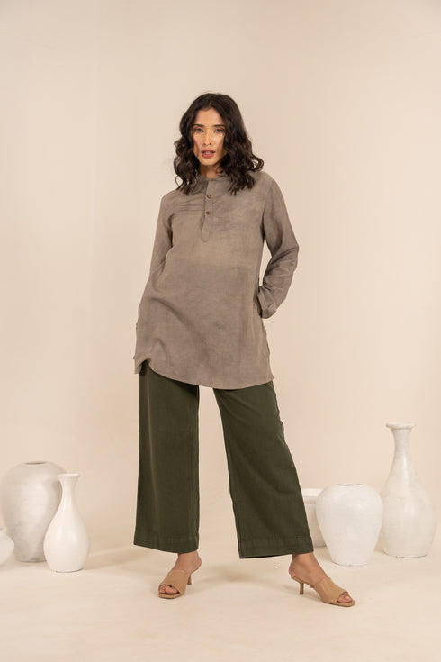 Charcoal Black Hand Dyed Bamboo Fabric Full Sleeves Short Kurta