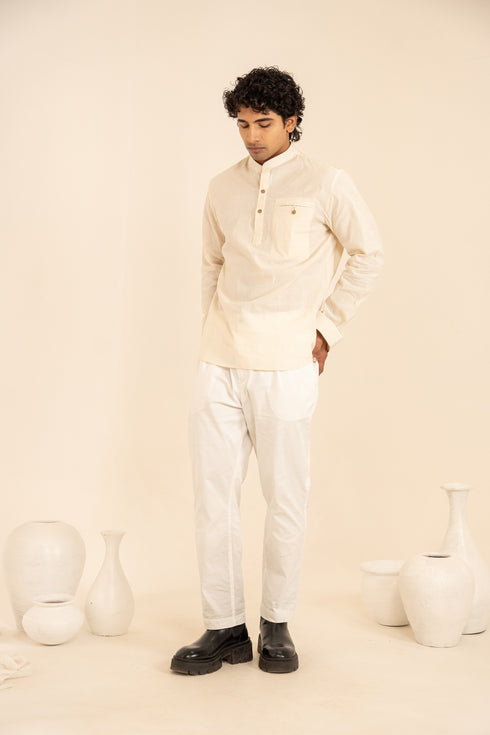 Handspun Cotton Regular Fit Full Sleeves Short Kurta
