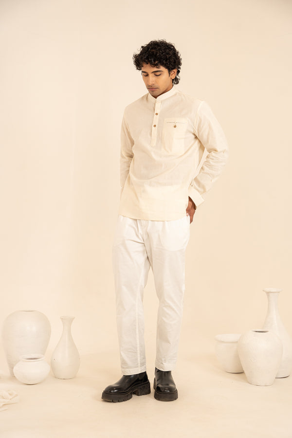 Handspun Cotton Regular Fit Full Sleeves Short Kurta