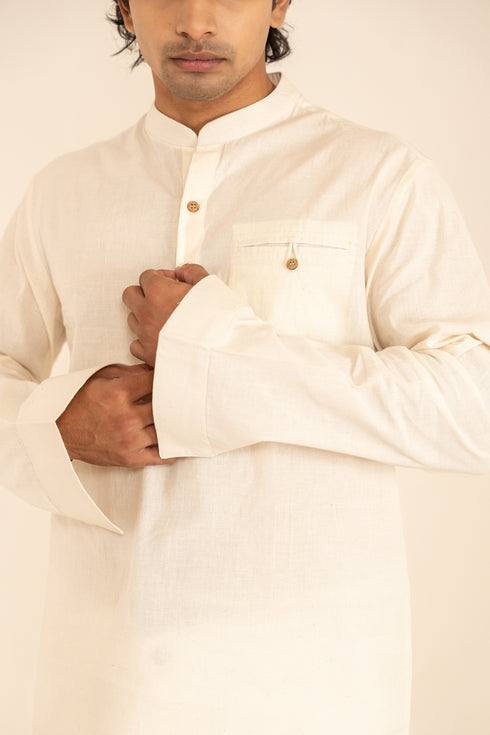 Handspun Cotton Regular Fit Full Sleeves Short Kurta