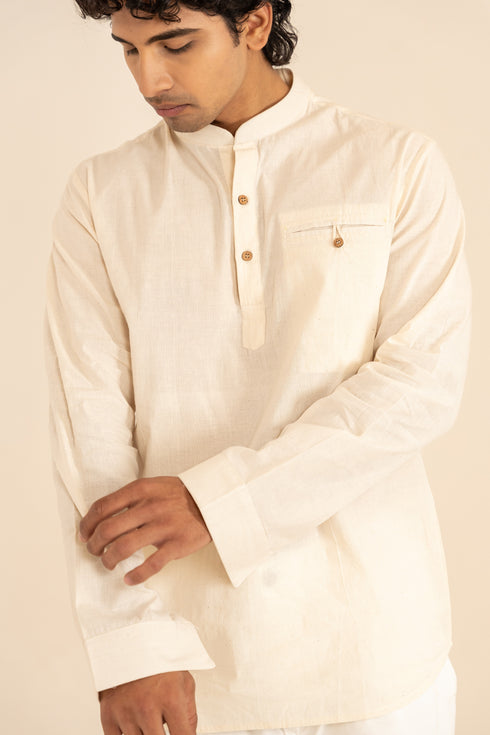 Handspun Cotton Regular Fit Full Sleeves Short Kurta