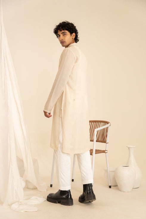 Orange Embroidered Regular Fit Full Sleeves Kurta