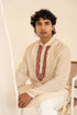 Orange Embroidered Regular Fit Full Sleeves Kurta
