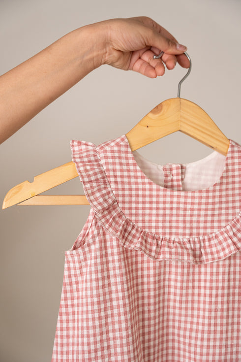 Frill Trimmed Yarn Dyed Organic Cotton Dress