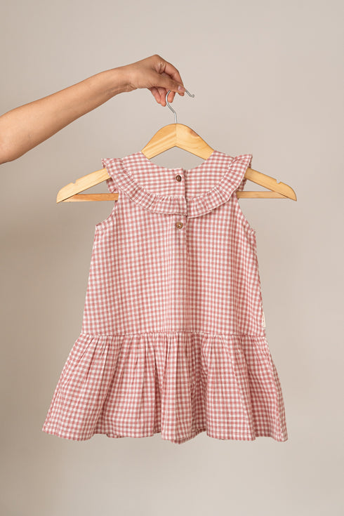 Frill Trimmed Yarn Dyed Organic Cotton Dress