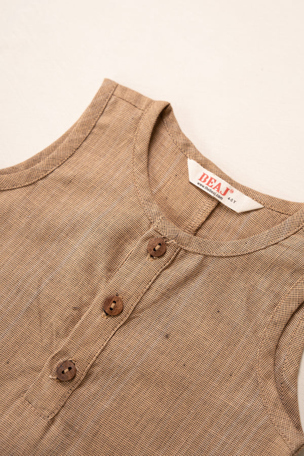 Beige Yarn Dyed Organic Cotton Romper Suit