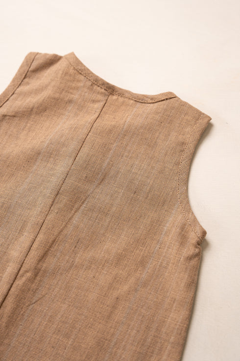 Beige Yarn Dyed Organic Cotton Romper Suit
