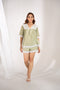 Lace Trimmed Organic Cotton Leaf Green Short Pyjamas Set