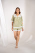 Lace Trimmed Organic Cotton Leaf Green Short Pyjamas Set