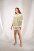 Lace Trimmed Organic Cotton Leaf Green Short Pyjamas Set