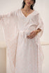 Organic Cotton White Fabric Mid Length Maternity Kaftan With Block Printed Roses