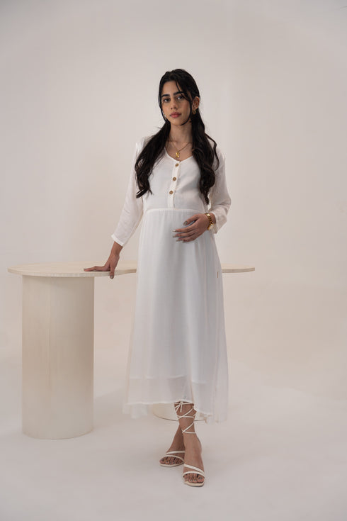 Rose Fabric White Mid Length | Maternity Dress Women