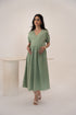Organic Cotton Wrap Around Saga Green Mid Length Maternity Dress