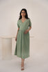 Organic Cotton Wrap Around Saga Green Mid Length Maternity Dress