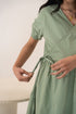 Organic Cotton Wrap Around Saga Green Mid Length Maternity Dress