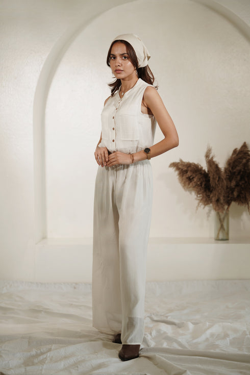 White Orange Fabric Jumpsuit